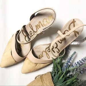 Sam Edelman Othello Sling Back Heel Pump Nude Leather Snake Womens Size 6.5